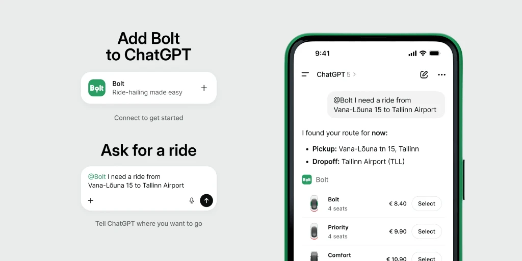 Bolt запустив бронювання поїздок через ChatGPT
